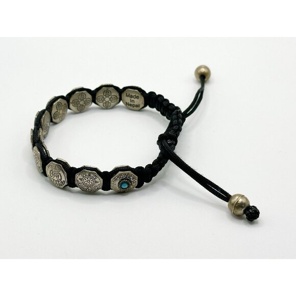Auspicious Symbols Bracelet: Tibetan Buddhism Silvertone Metal Cord Bracelet - Picture 5 of 5